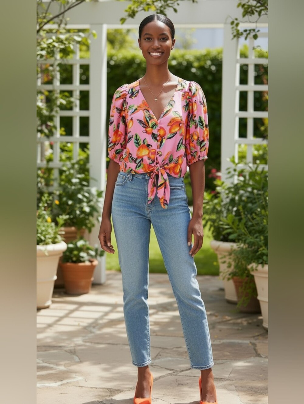 Joie Pink CottageCore Floral Tie-Front Blouse Size S/P